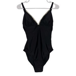 Kona Sol Black Contrast Trim One Piece Swimsuit Small
